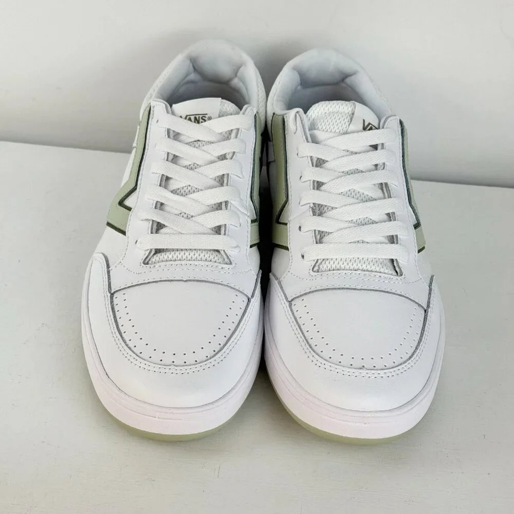 Men's 11 - VANS Lowland CC Leather Skate Shoes - White Light Green - 721356